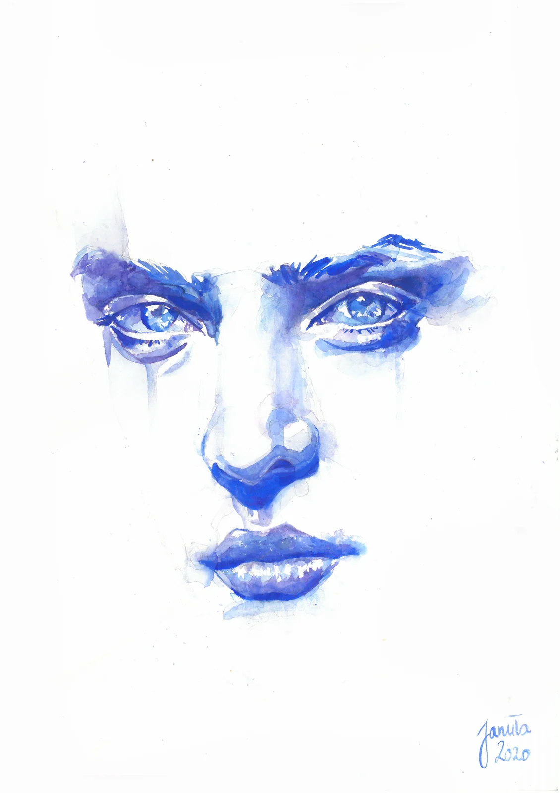 Blue Portrait — akwarela na papierze