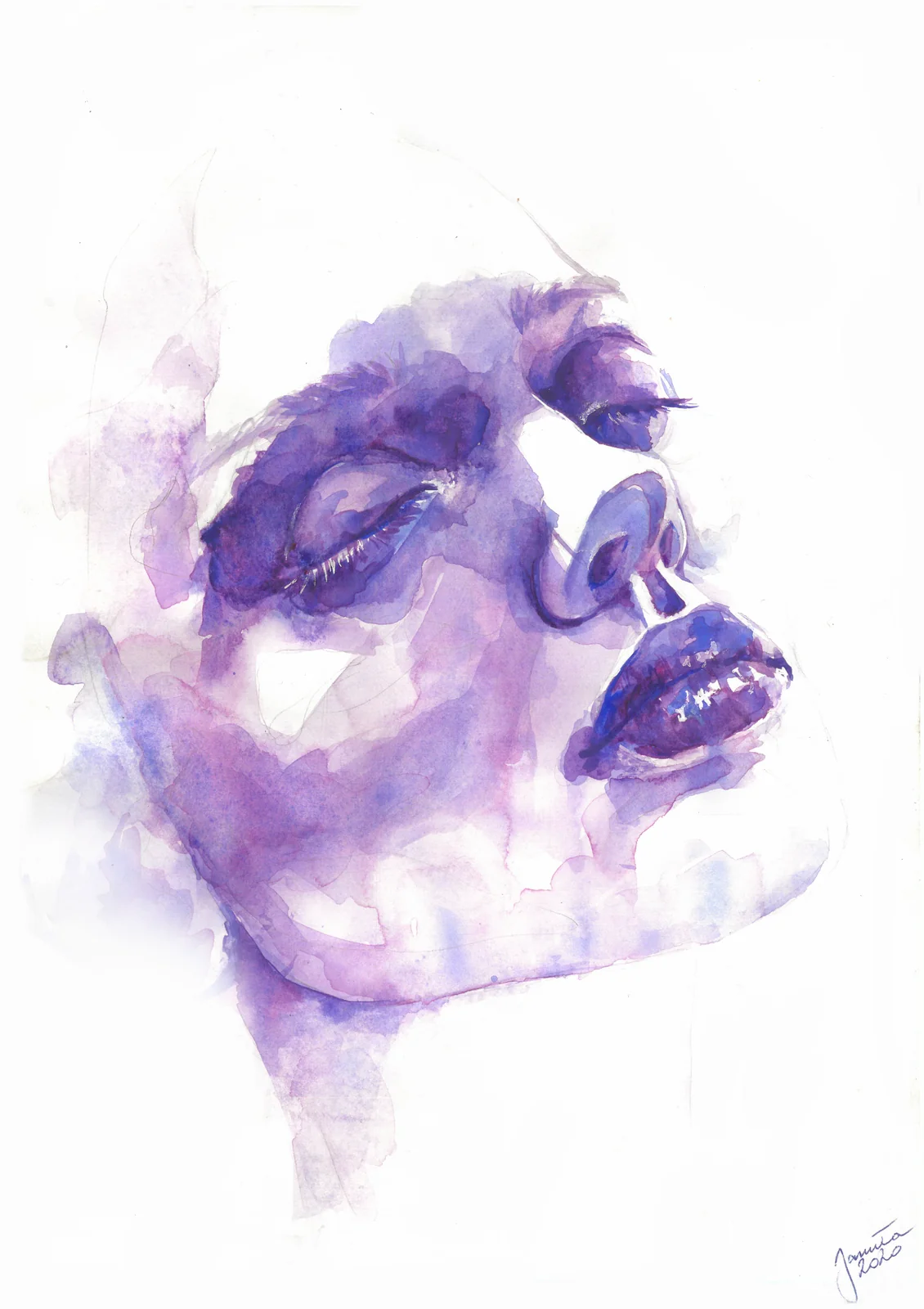 Purple Portrait — akwarela na papierze
