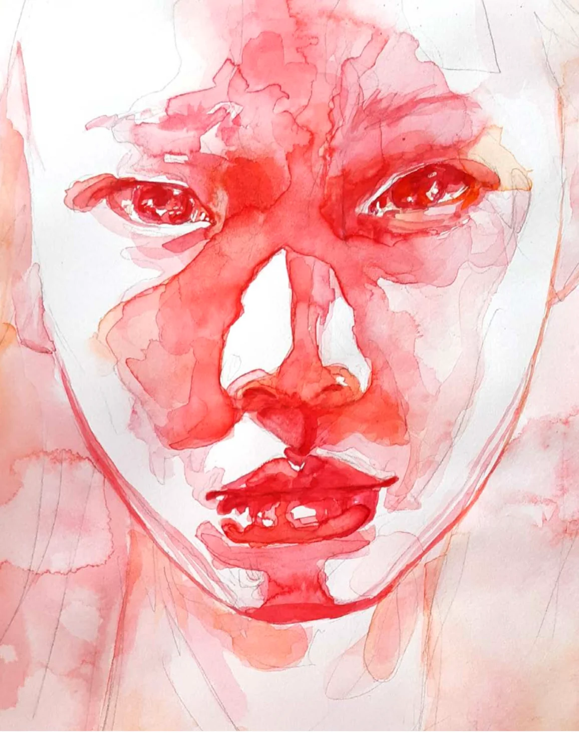 Red Portrait — akwarela na papierze